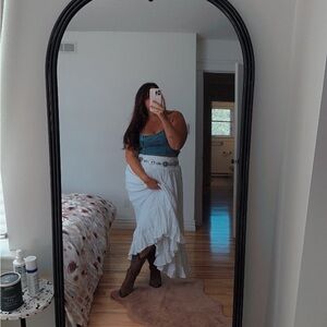 American Eagle White Tiered Maxi Skirt Smocked Waist Boho Cotton Size L